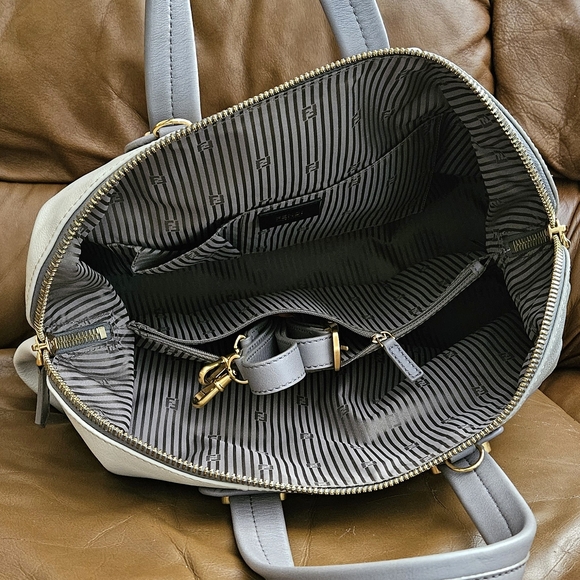 Fendi Grey Ivory Metallic Gold Leather High-End Luxury Handbag Satchel . - Picture 11 of 16